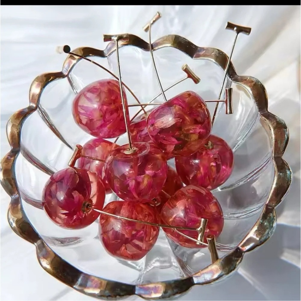 Pink Cherry Gold Drop Earrings - Picture 6 of 10